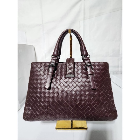 SOLD***Authentic BOTTEGA VENETA Nappa Intrecciato Small Roma Tote Bag Burgundy - Picture 3 of 16
